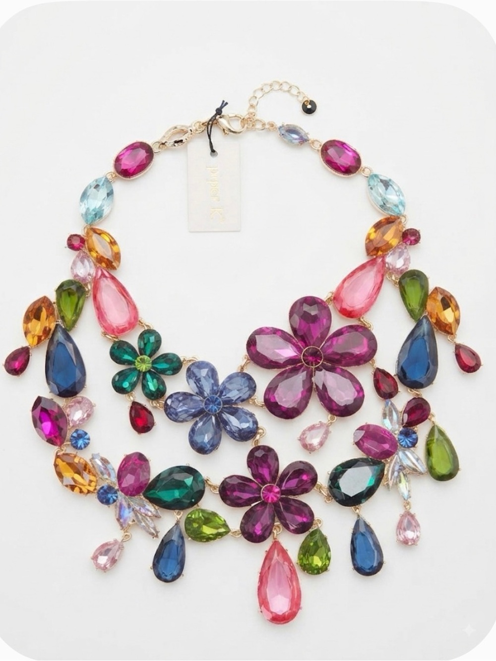NWT ⚜️🌺⚜️ PIPER K Multicolor Crystal Floral Bib Statement Necklace
